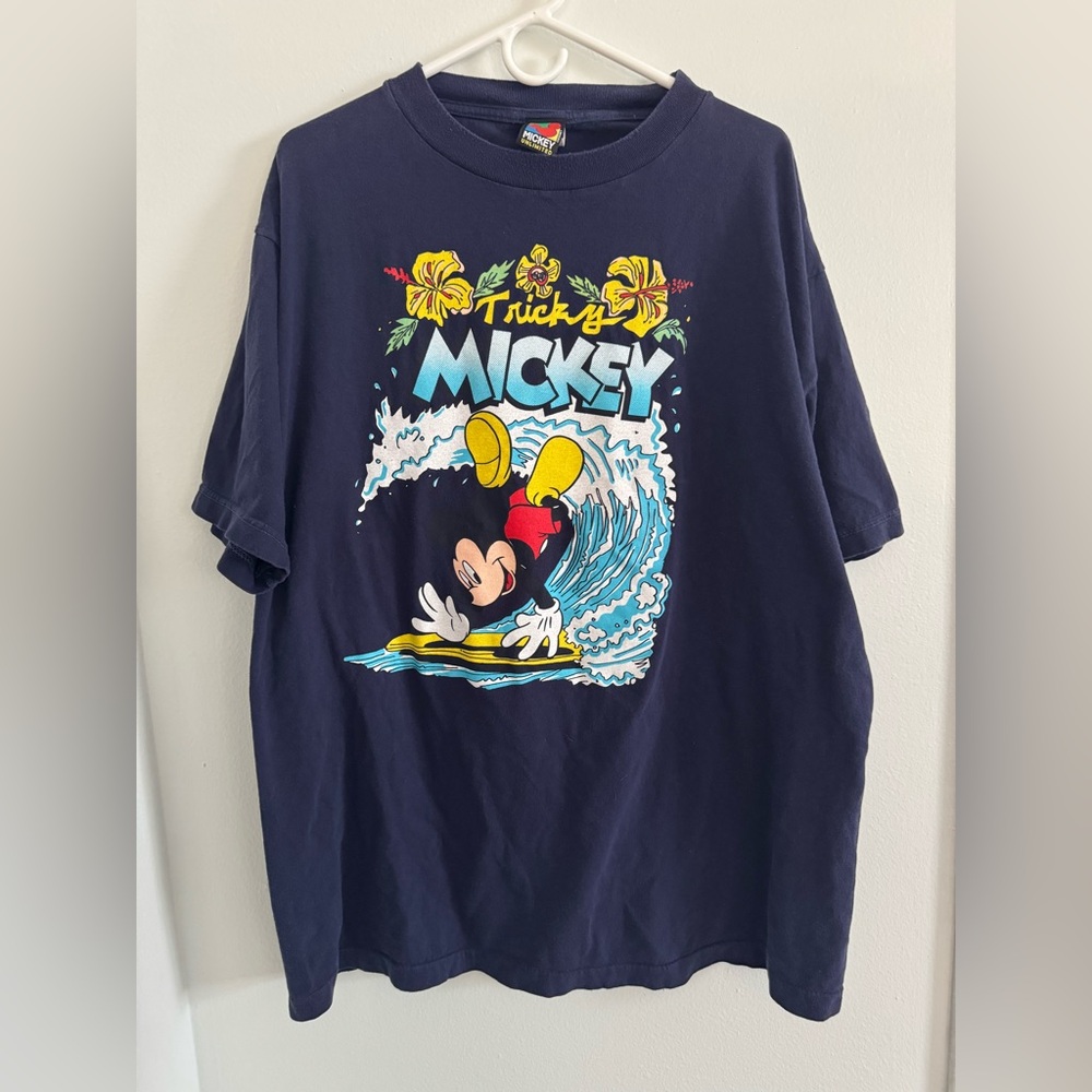 Vintage 90s Mickey Unlimited Surfing “Tricky Mickey” Graphic Tee Disney Shirt